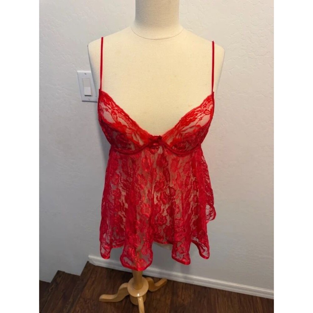The Escanté Collection Red Floral Lace Babydoll Lingerie Top – Size Large